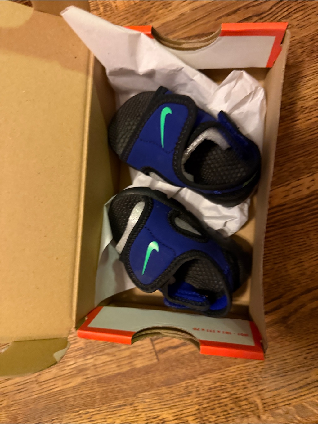 Box 835 New Nike Sunray Adjust 4 Td Kids' Blue Sandals With Lime Swoosh Sz 2c 2